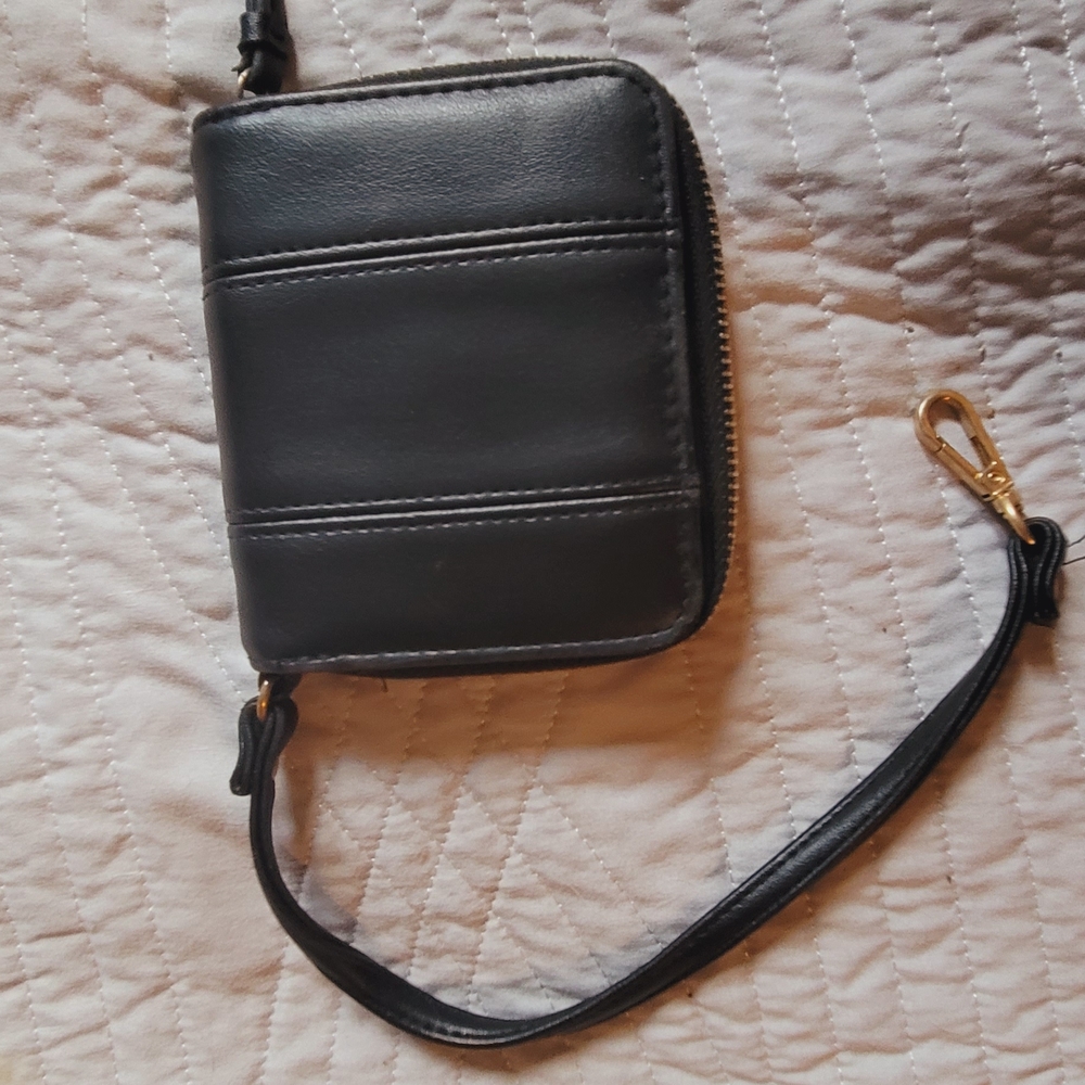 Black Wristlet Wallet with Gold Accents